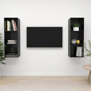 Dulapuri TV montaj perete, 2 buc., negru lucios, lemn prelucrat