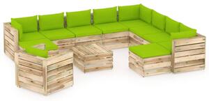 Set mobilier grădină cu perne, 12 piese, lemn tratat verde