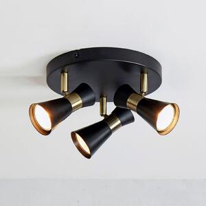 Markslöjd Plafonieră Folie, 3 becuri, negru/alamă, reglabil, Negru, Camera de zi / sufragerie, Metal, Modern