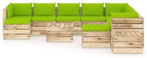 Set mobilier grădină cu perne, 12 piese, lemn verde tratat