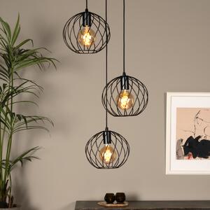 Lucide Danza lampă suspendată, 3 becuri, rotundă, negru, reglabil, Negru, Camera de zi / sufragerie, Metal, Modern