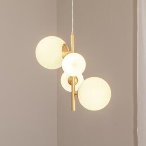 ALDEX Lampă suspendată Joel, alamă/alb, 4 becuri, reglabil, Auriu / Alamă, Camera de zi / sufragerie, Metal