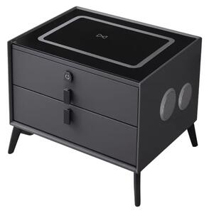Noptiera inteligenta cu încărcare wireless și iluminare LED –culoare gri antracit, 2 Sertare de depozitare, design modern-sticlă securizata