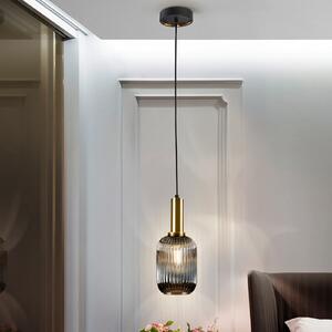 Schuller Valencia Lampă suspendată Norma, Ø 14 cm, negru/zahăr, sticlă, E27, reglabil, Auriu / Alamă, Camera de zi / sufragerie, Metal