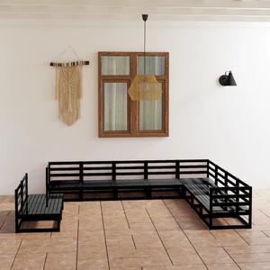Set mobilier de grădină, 10 piese negru lemn masiv pin