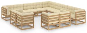 Set mobilier grădină & perne 13 piese maro miere lemn masiv pin