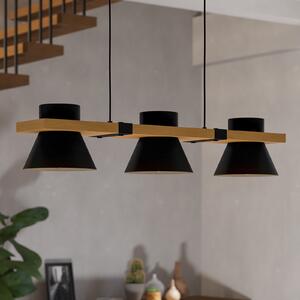 EGLO Maccles lampă suspendată negru cu lemn, 3 becuri, reglabil, Negru, Camera de zi / sufragerie, Metal