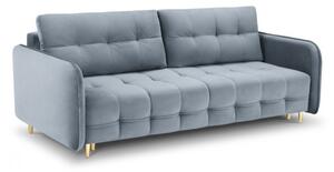 Canapea extensibila Scaleta cu 3 locuri, tapiterie din catifea si picioare din metal auriu, albastru deschis