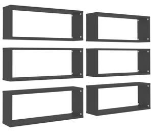Rafturi de perete cub, 6 bucăți, negru, 60x15x23 cm, PAL