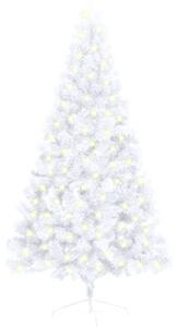 Jumătate brad Crăciun pre-iluminat cu suport, alb, 150 cm, PVC