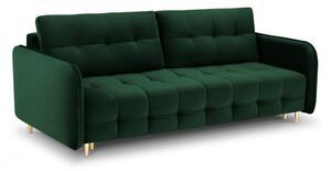 Canapea extensibila Scaleta cu 3 locuri, tapiterie din catifea si picioare din metal auriu, verde inchis
