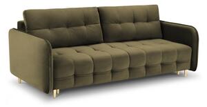 Canapea extensibila Scaleta cu 3 locuri, tapiterie din catifea si picioare din metal auriu, verde