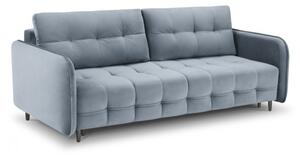 Canapea extensibila Scaleta cu 3 locuri, tapiterie din catifea si picioare din metal negru, albastru deschis