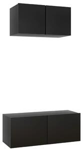 Set dulapuri TV, 2 piese, negru, lemn prelucrat