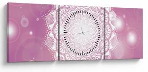 Tablou - Mandala pe fundal roz (cu ceas) (90x30 cm)