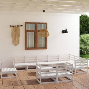 Set mobilier relaxare de grădină, 11 piese, alb, lemn masiv pin