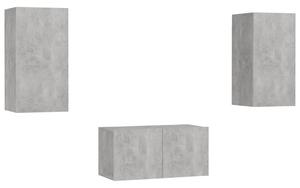 Set de dulapuri TV, 3 piese, gri beton, lemn prelucrat