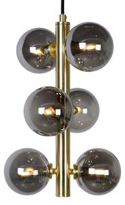 Lucide Tycho lampă suspendată, 6 becuri auriu/gri fumuriu, reglabil, Auriu / Alamă, Camera de zi / sufragerie, Sticlă, Modern