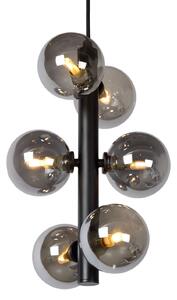 Lucide Tycho lampă suspendată, 6 becuri negru/gri fumuriu, reglabil, Negru, Camera de zi / sufragerie, Sticlă, Modern