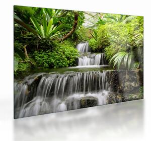 Tablou pe sticlă - Cascadă în pădurea tropicală (70x50 cm)