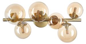 IDEAL LUX Plafonieră Perlage, alamă/chihlimbar, 49 cm, 6 becuri, Bej, Camera de zi / sufragerie, Sticlă, Design, glob