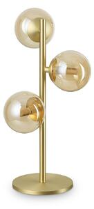 IDEAL LUX Lampa de masă Perlage, alamă/chihlimbar, înălțime 43 cm, 3 becuri, Auriu / Alamă, Camera de zi / sufragerie, Metal