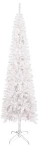 Set pom de Crăciun subțire cu LED-uri și globuri, alb, 210 cm