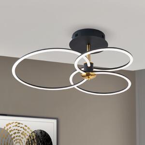 ORION Charlotte plafonieră LED, 3 inele, negru/auriu, reglabil, Negru, Camera de zi / sufragerie, Metal, Modern