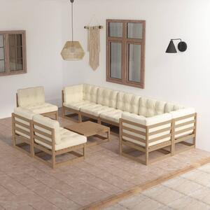 Set mobilier grădină cu perne, 10 piese, lemn masiv de pin