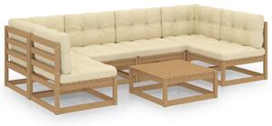 Set mobilier grădină perne, 7 piese, maro miere lemn masiv pin