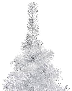 Brad Crăciun pre-iluminat cu set globuri, argintiu, 240 cm, PET