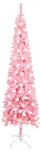Pom de Crăciun subțire cu LED-uri, roz, 120 cm