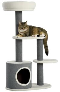 PawHut Turn de Interior pentru Pisici, 98 cm, cu Stâlp de Zgâriat, Casuță, Pat, Alb, Design Modern | Aosom Romania