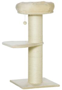 PawHut Ansamblu de Zgâriat pentru Pisici Multinivel cu Stâlp Sisal și Platformă, PAL, Pluș, 48,5x48,5x105 cm, Bej | Aosom Romania