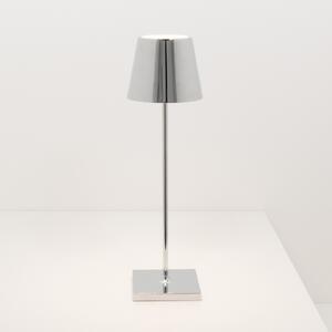 Zafferano Lampa de masă cu baterie Poldina, decor cromat, reglabil, Metalic, Camera de zi / sufragerie, Metal, Modern