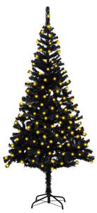 Brad Crăciun artificial pre-iluminat cu suport negru 180 cm PVC