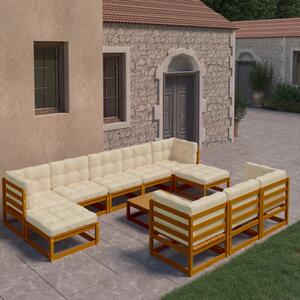 Set mobilier grădină cu perne, 11 piese, maro, lemn masiv pin