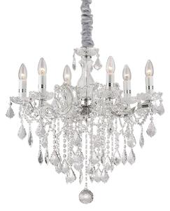 IDEAL LUX Lustră Florian, finisaj cromat, cristal, 6 becuri, reglabil, Metalic, Camera de zi / sufragerie, Sticlă