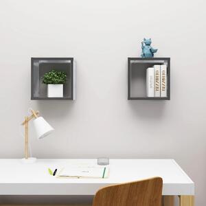 Rafturi de perete cub, 2 buc., gri extralucios, 30x15x30 cm
