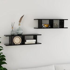Rafturi de perete, 2 buc., negru, 75x18x20 cm, lemn
