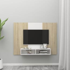 Comodă TV de perete, alb și stejar sonoma, 135x23,5x90 cm, PAL