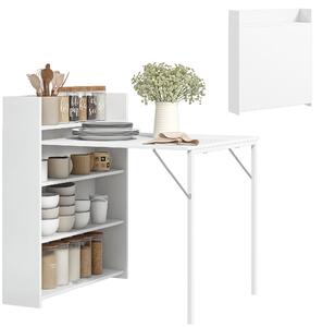HOMCOM Masă de dining pliabilă 78,5x91 cm, cu 4 rafturi, pentru 3 persoane, masă de bucătărie rabatabilă, alb | Aosom Romania