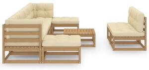 Set mobilier grădină perne, 10 piese, maro miere lemn masiv pin