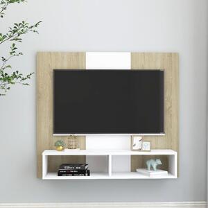 Comodă TV de perete, alb și stejar sonoma, 102x23,5x90 cm, PAL