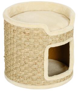 PawHut Ansamblu de Zgâriat pentru Pisici, 37 cm, 2 Niveluri, cu Ascunzătoare și Sfoară din Sisal, până la 5 kg, Kaki | Aosom Romania