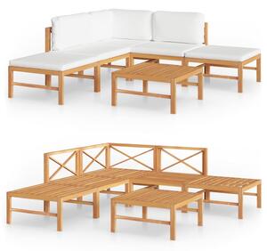 Set mobilier grădină cu perne crem, 6 piese, lemn masiv de tec