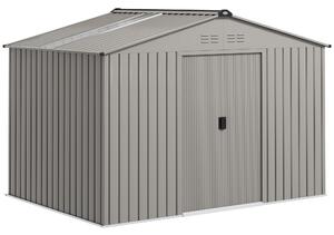 Outsunny Magazie de Grădină 4,9 m² 277x195x192 cm cu 2 Uși Culisante, Acoperiș Înclinat și 4 Grile de Ventilație, Gri Argintiu | Aosom Romania