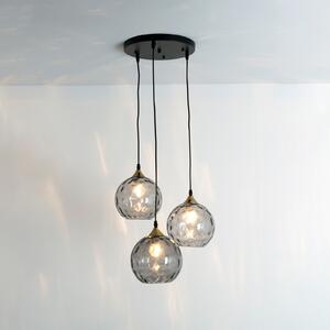 Holländer Milano lampă suspendată 3 abajururi sticlă fumurie, reglabil, Gri, Camera de zi / sufragerie, Sticlă, Modern, glob