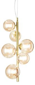 IDEAL LUX Lampa suspendată Perlage, alamă/chihlimbar, înălțime 52 cm, 6 becuri, Auriu / Alamă, Camera de zi / sufragerie, Metal