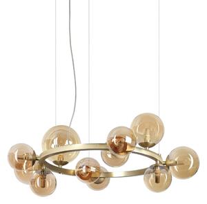 IDEAL LUX Lampă suspendată Perlage, alamă/chihlimbar, 11 becuri, Ø 73 cm, Auriu / Alamă, Camera de zi / sufragerie, Metal